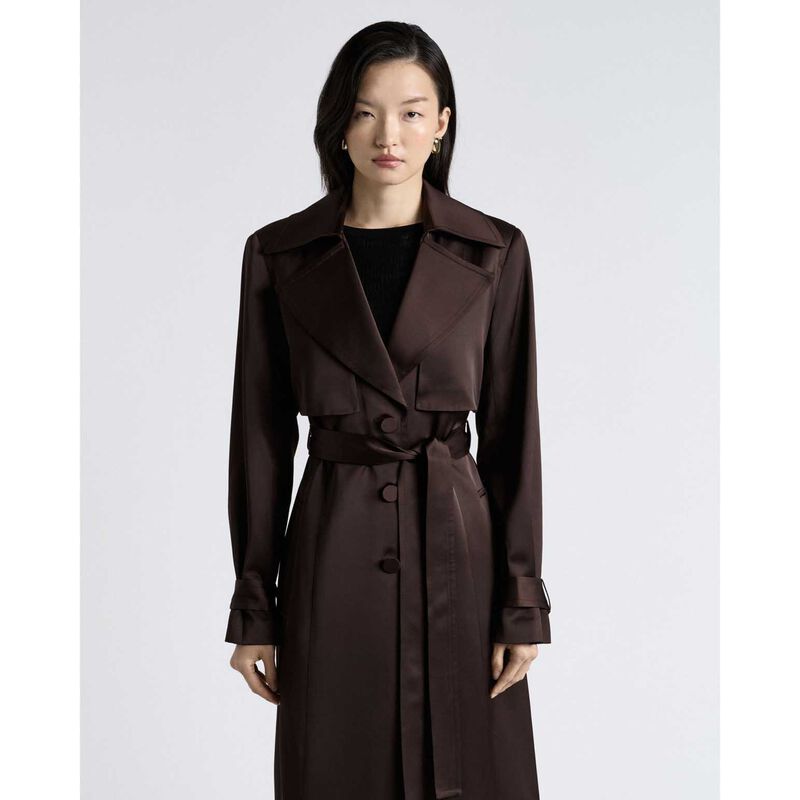 Cue Coffee Matte Satin Viscose Trench image number 3